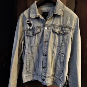 Forever 21 Men Distressed Denim Jacket-Size Large